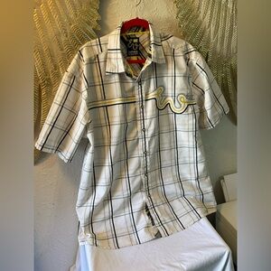 Ecko Unlimited Mens XL Y2K True Vintage Short Sleeve Graffiti Button Up plaid